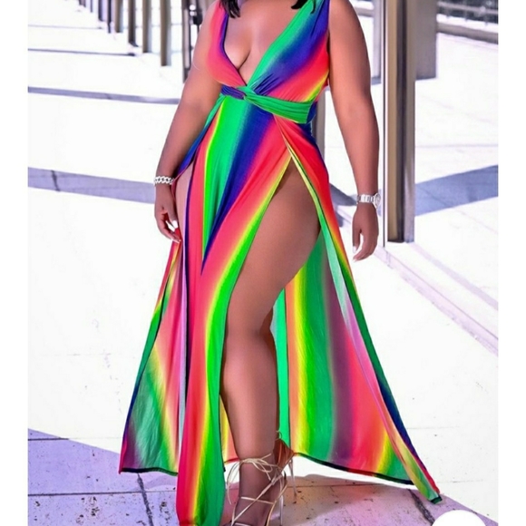 *1 left* Colorblock Gradient High Slit Maxi Dress - Picture 4 of 5